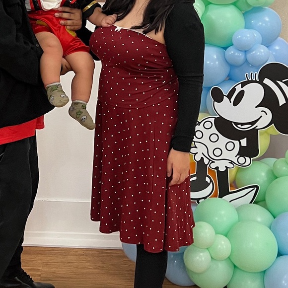 Cider COTTON-BLEND POLKA DOT BOWKNOT RUCHED BANDEAU TOP & LOW RISE MIDI SKIRT - Picture 9 of 9